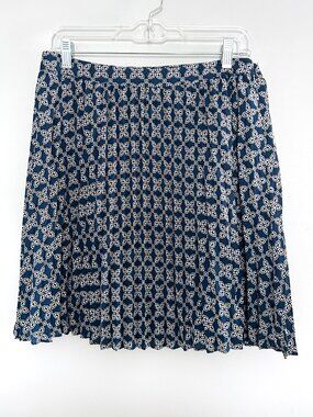 J. Crew Blue Geometric Pleated A-Line Skirt Women’s Sz 10 Preppy Chic NWT